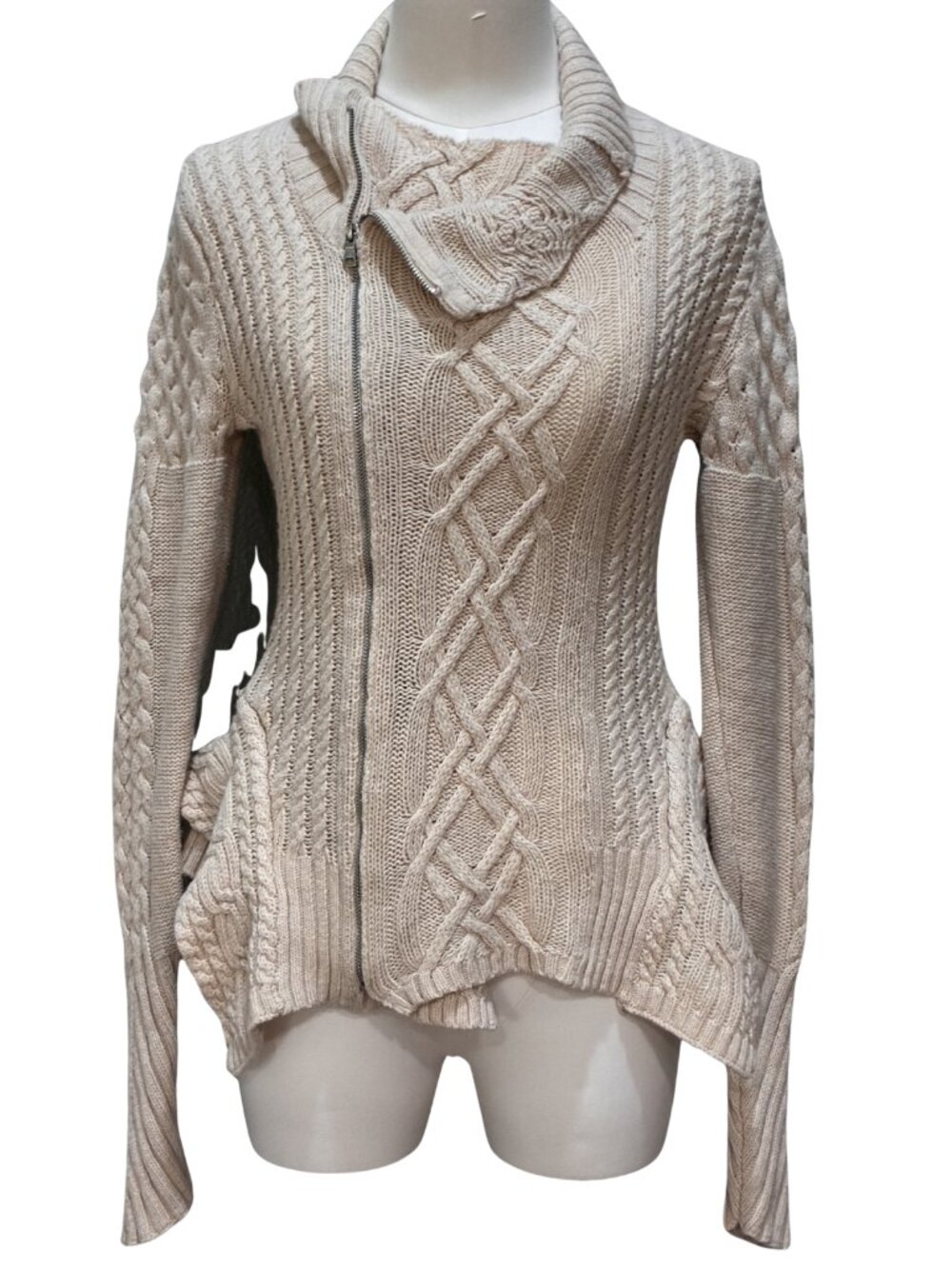 BCBG MaxAzria Y2K Wool Blend Cardigan Asymmetrical Zip Fisherman Grandmacore S